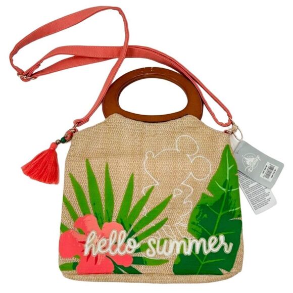 Disney Parks Mickey Silhouette Tropical Hello Summer Raffia Shoulder Handbag NWT - Picture 2 of 10